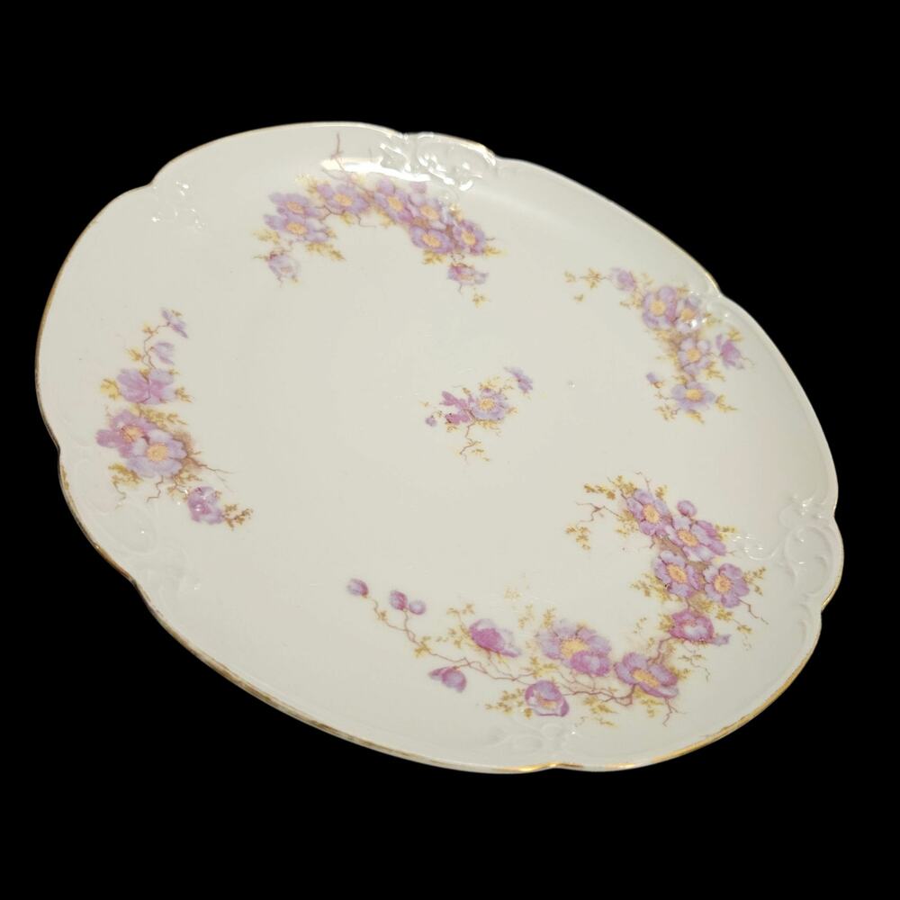 Antique M.Z. Austria Floral Cabinet Plate Gold Trim Purple Flowers